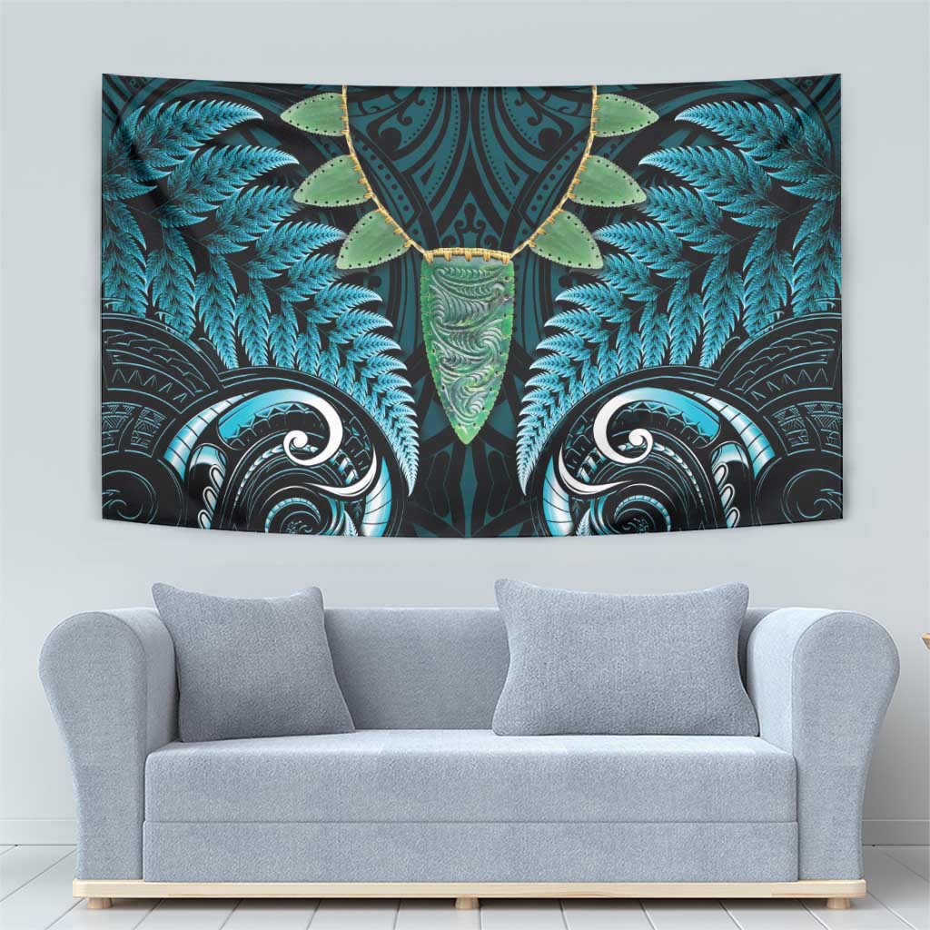 Aotearoa Pounamu Niho Tapestry Silver Fern Mix Maori Pattern - Turquoise - Vibe Hoodie Shop