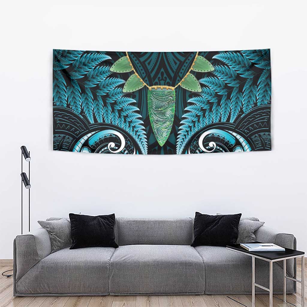 Aotearoa Pounamu Niho Tapestry Silver Fern Mix Maori Pattern - Turquoise - Vibe Hoodie Shop