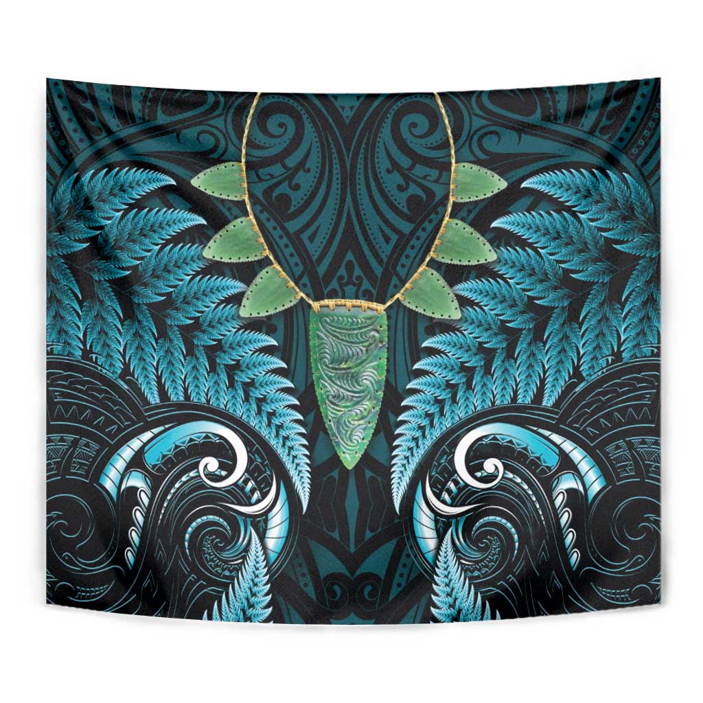 Aotearoa Pounamu Niho Tapestry Silver Fern Mix Maori Pattern - Turquoise - Vibe Hoodie Shop