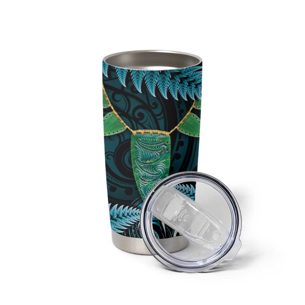 Aotearoa Pounamu Niho Tumbler Cup Silver Fern Mix Maori Pattern - Turquoise