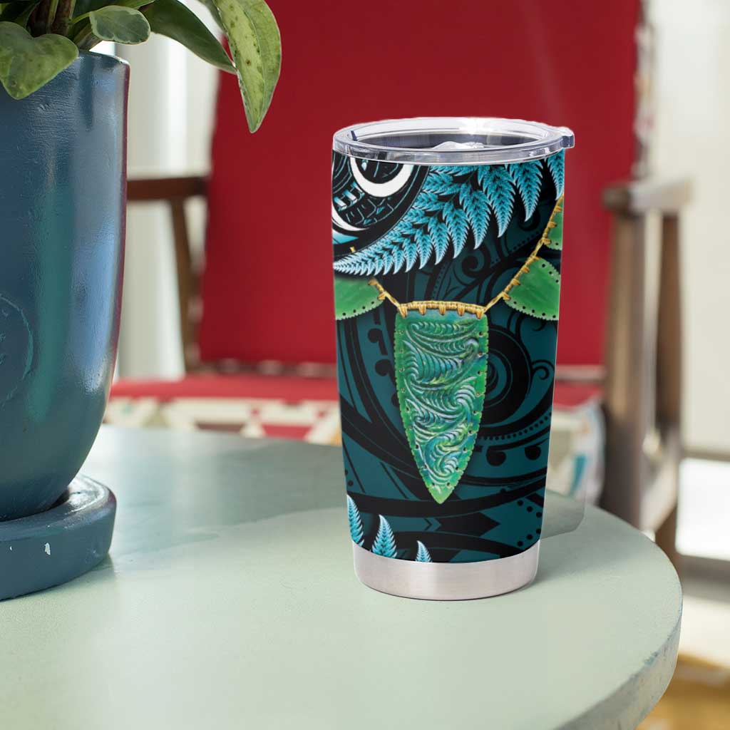 Aotearoa Pounamu Niho Tumbler Cup Silver Fern Mix Maori Pattern - Turquoise