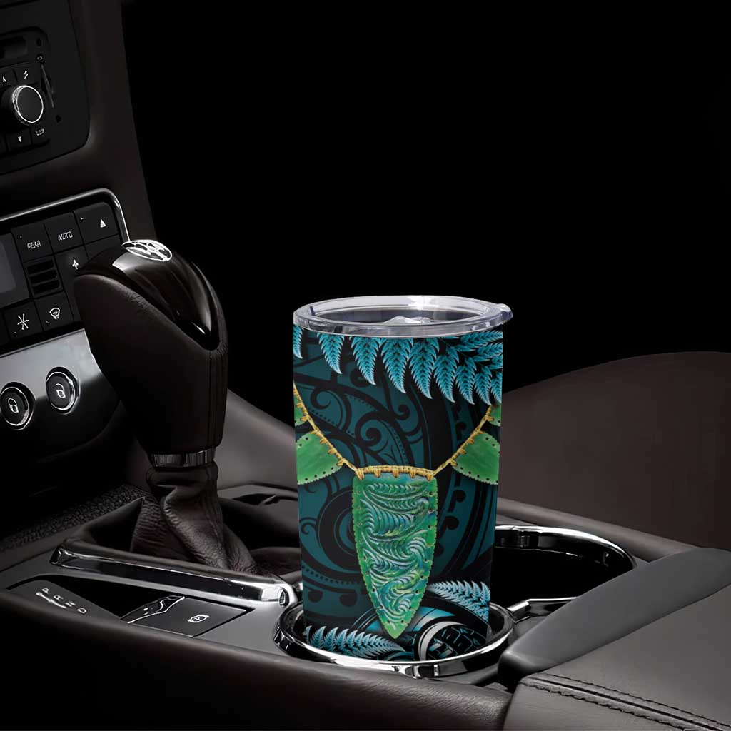 Aotearoa Pounamu Niho Tumbler Cup Silver Fern Mix Maori Pattern - Turquoise