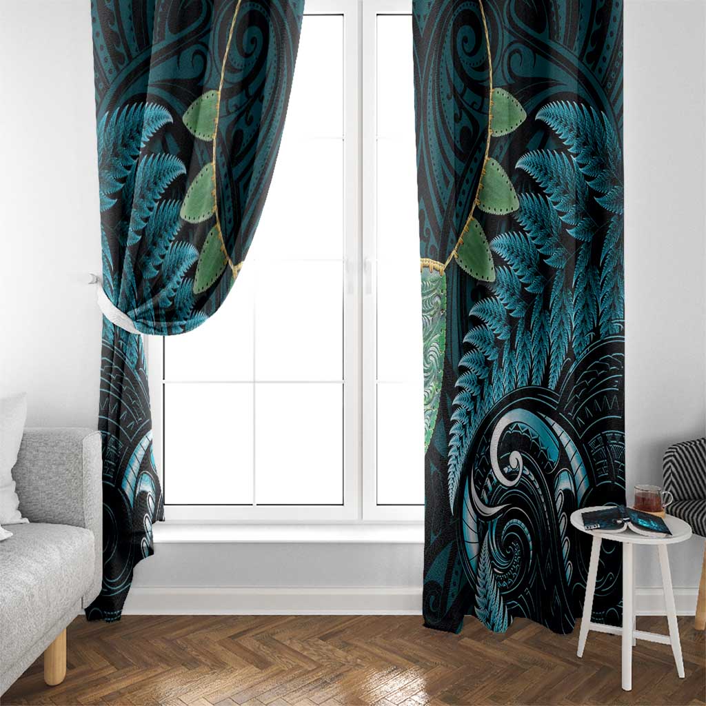 Aotearoa Pounamu Niho Window Curtain Silver Fern Mix Maori Pattern - Turquoise