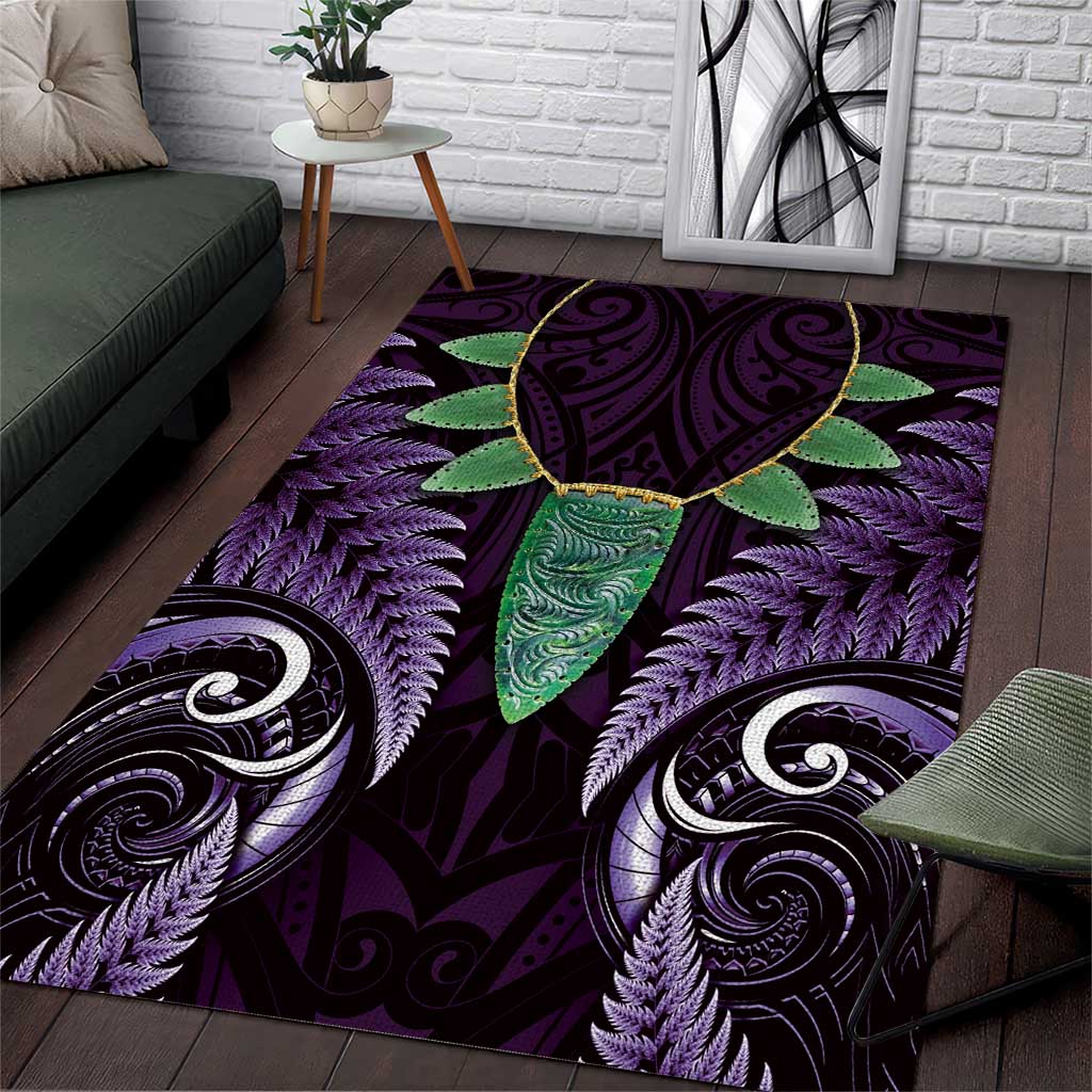 Aotearoa Pounamu Niho Area Rug Silver Fern Mix Maori Pattern - Purple - Vibe Hoodie Shop