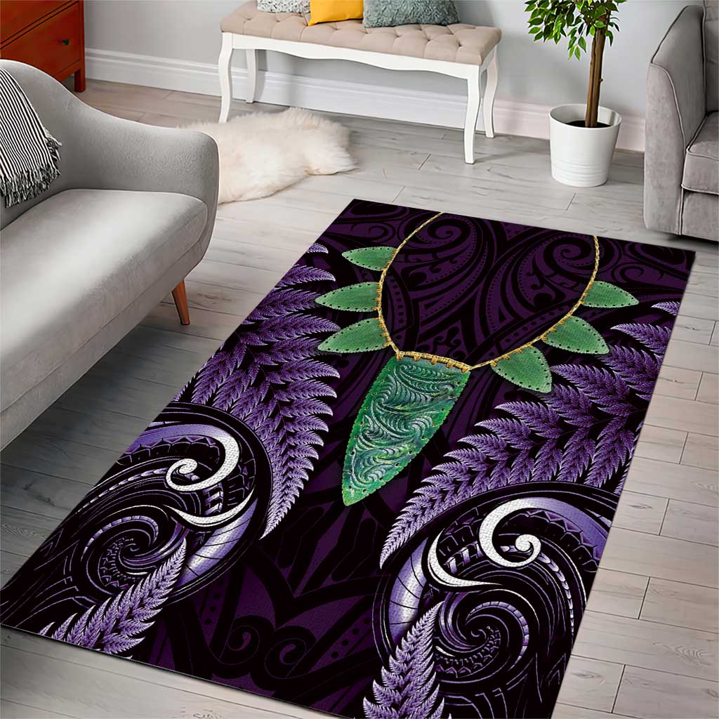 Aotearoa Pounamu Niho Area Rug Silver Fern Mix Maori Pattern - Purple - Vibe Hoodie Shop