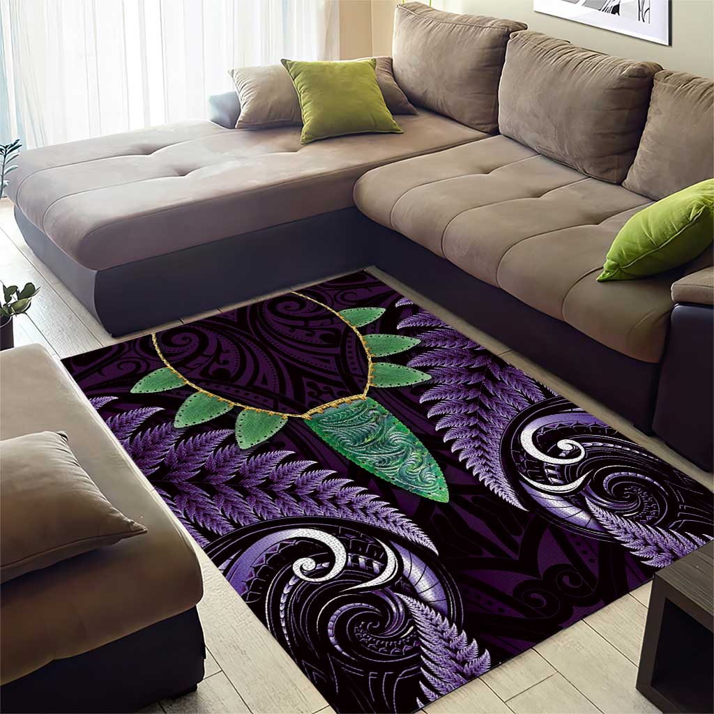 Aotearoa Pounamu Niho Area Rug Silver Fern Mix Maori Pattern - Purple - Vibe Hoodie Shop