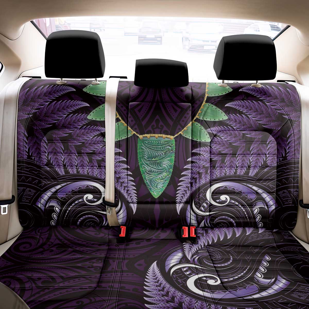 Aotearoa Pounamu Niho Back Car Seat Cover Silver Fern Mix Maori Pattern - Purple