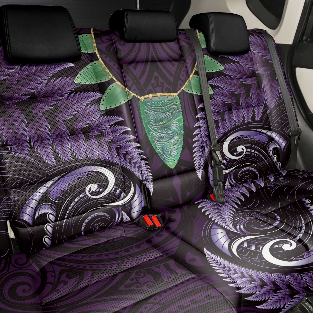 Aotearoa Pounamu Niho Back Car Seat Cover Silver Fern Mix Maori Pattern - Purple