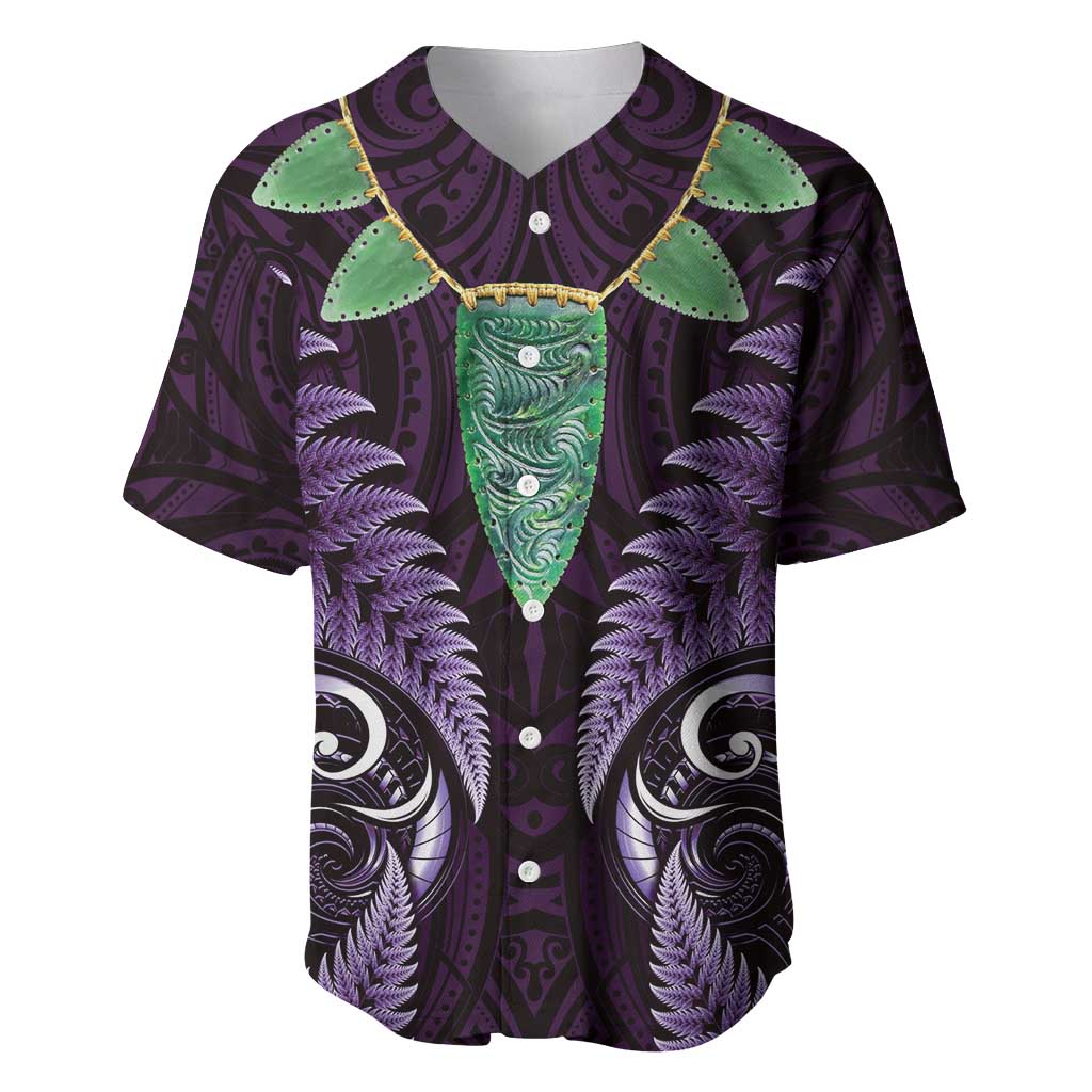 Aotearoa Pounamu Niho Baseball Jersey Silver Fern Mix Maori Pattern - Purple - Vibe Hoodie Shop