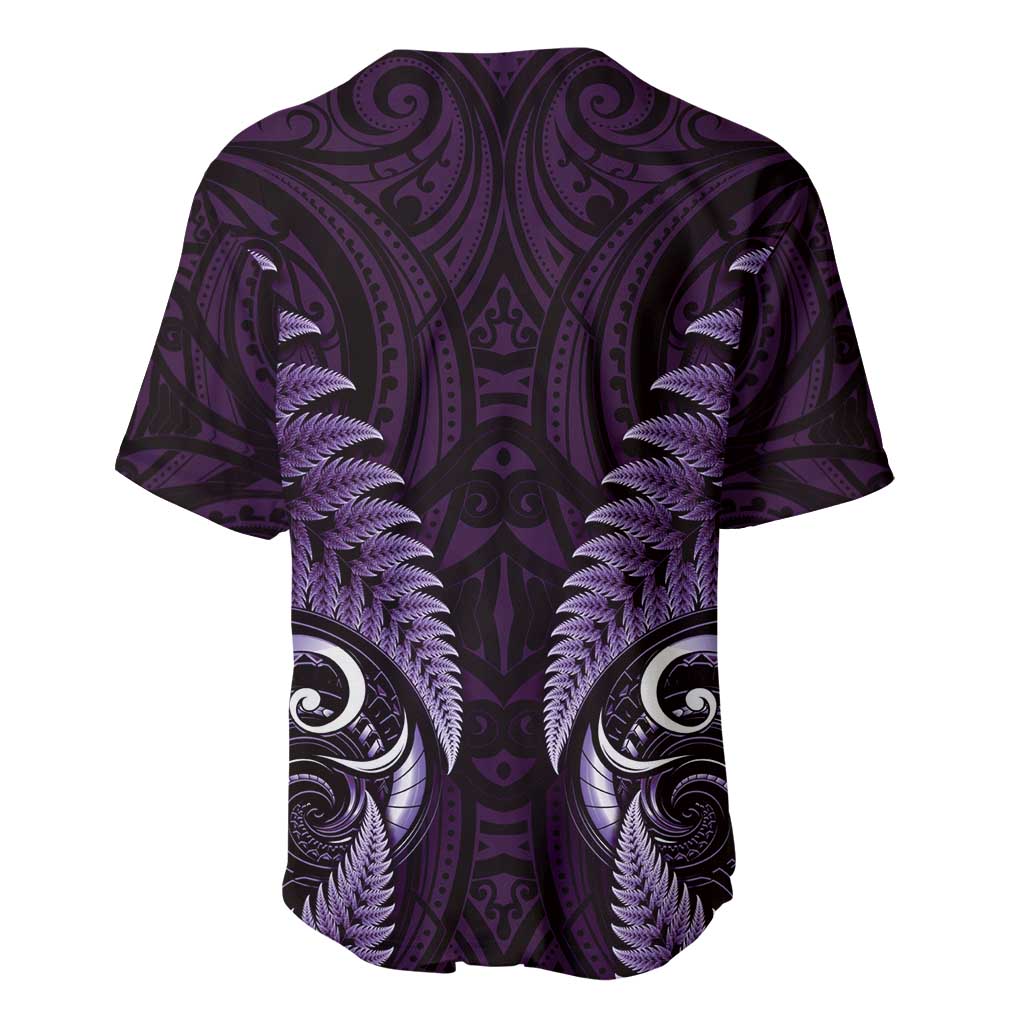 Aotearoa Pounamu Niho Baseball Jersey Silver Fern Mix Maori Pattern - Purple - Vibe Hoodie Shop