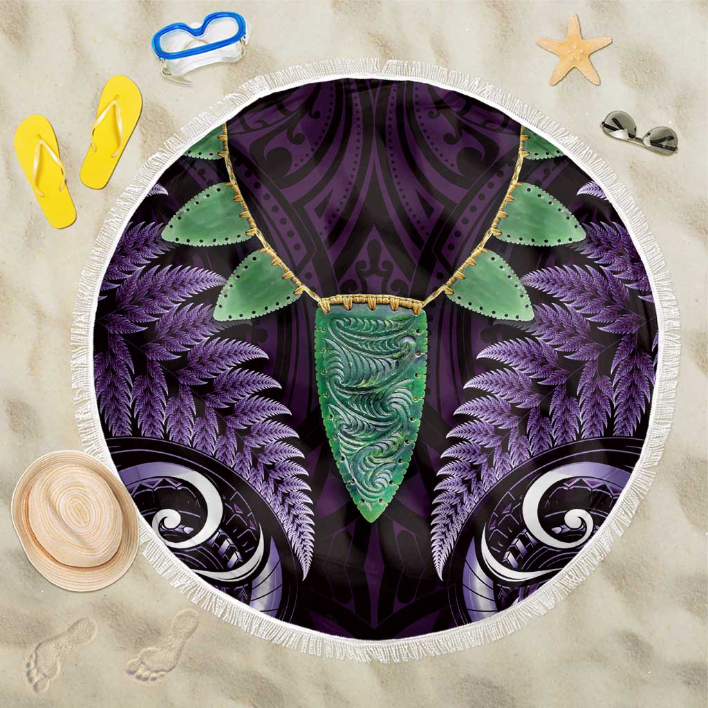 Aotearoa Pounamu Niho Beach Blanket Silver Fern Mix Maori Pattern - Purple