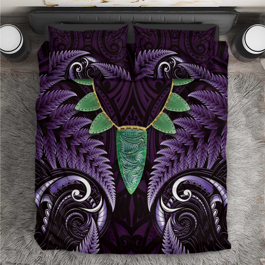 Aotearoa Pounamu Niho Bedding Set Silver Fern Mix Maori Pattern - Purple - Vibe Hoodie Shop