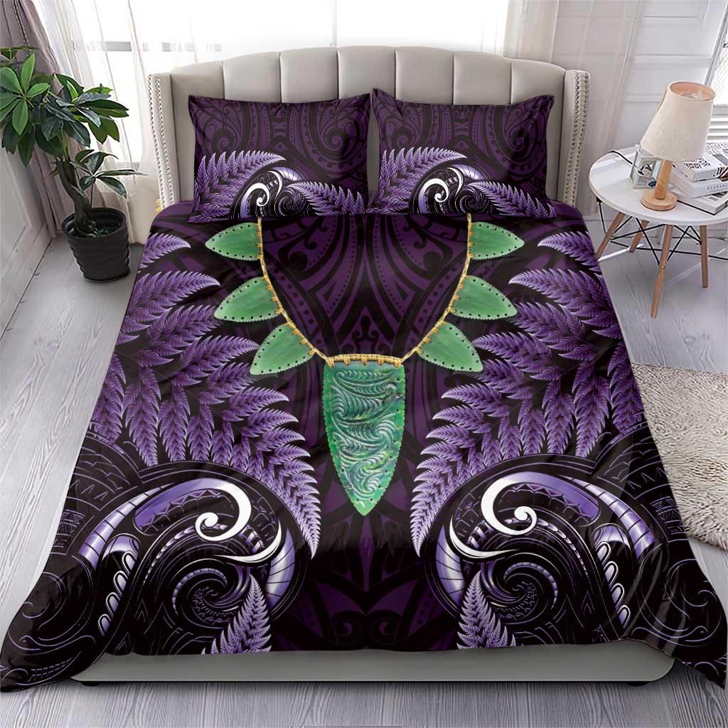 Aotearoa Pounamu Niho Bedding Set Silver Fern Mix Maori Pattern - Purple - Vibe Hoodie Shop