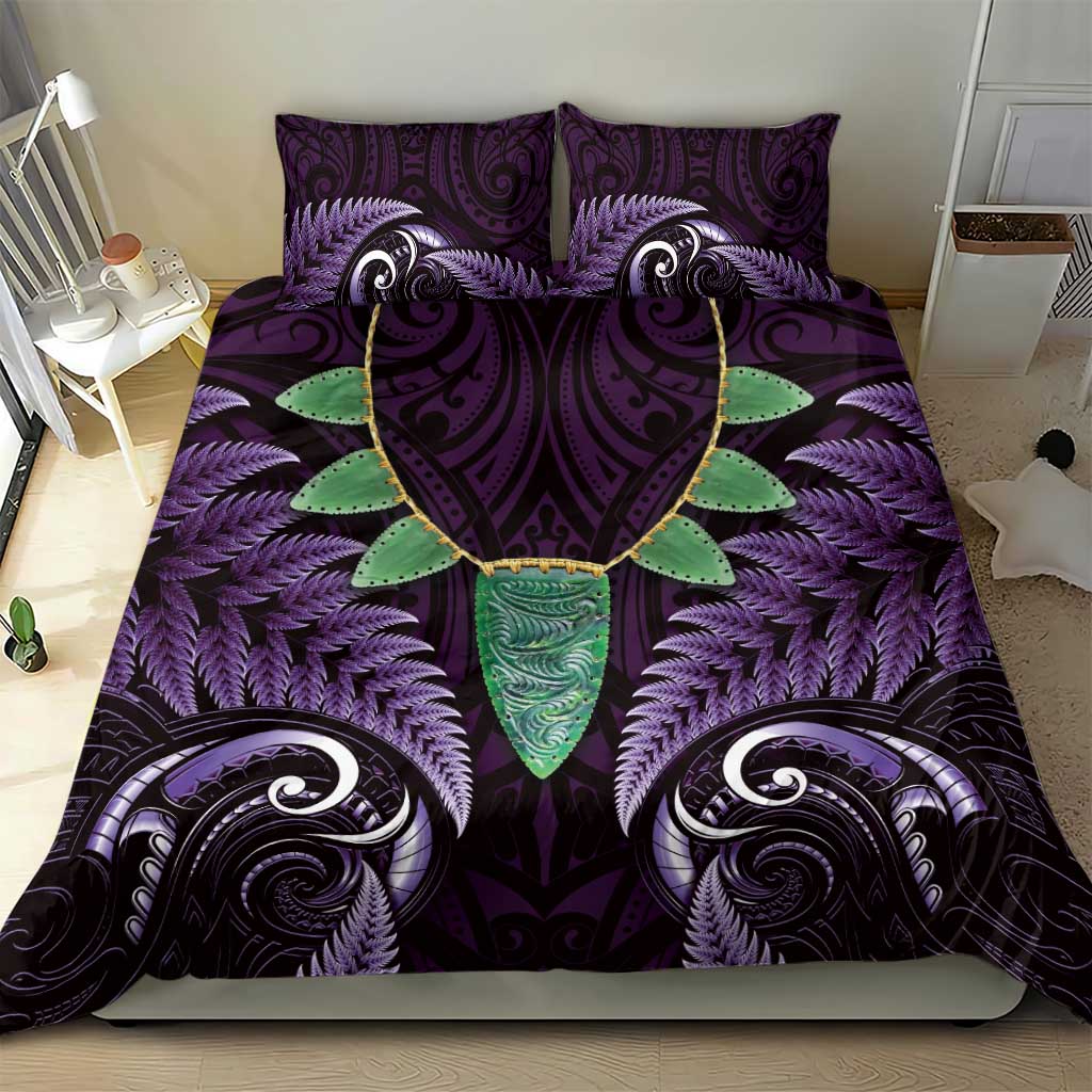 Aotearoa Pounamu Niho Bedding Set Silver Fern Mix Maori Pattern - Purple - Vibe Hoodie Shop