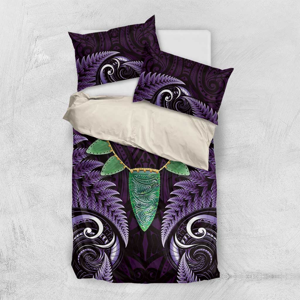 Aotearoa Pounamu Niho Bedding Set Silver Fern Mix Maori Pattern - Purple - Vibe Hoodie Shop