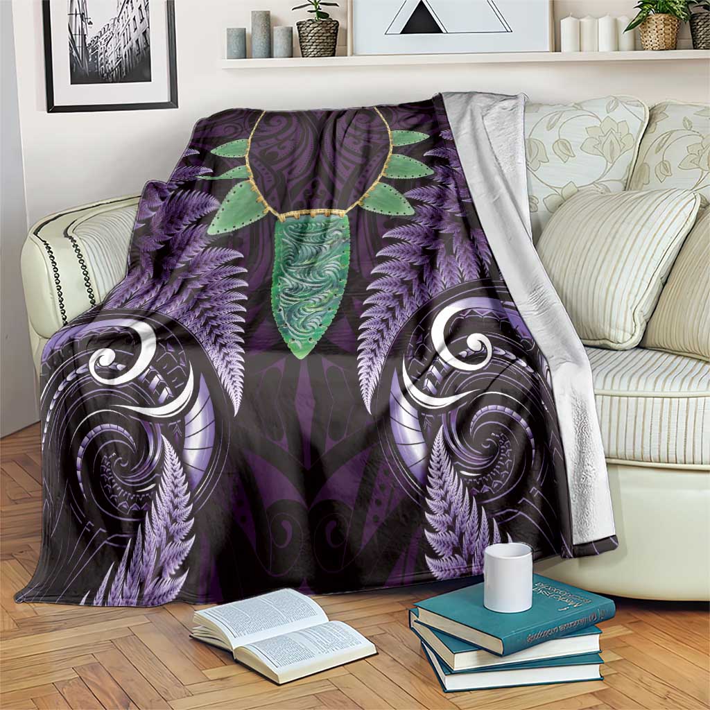 Aotearoa Pounamu Niho Blanket Silver Fern Mix Maori Pattern - Purple - Vibe Hoodie Shop