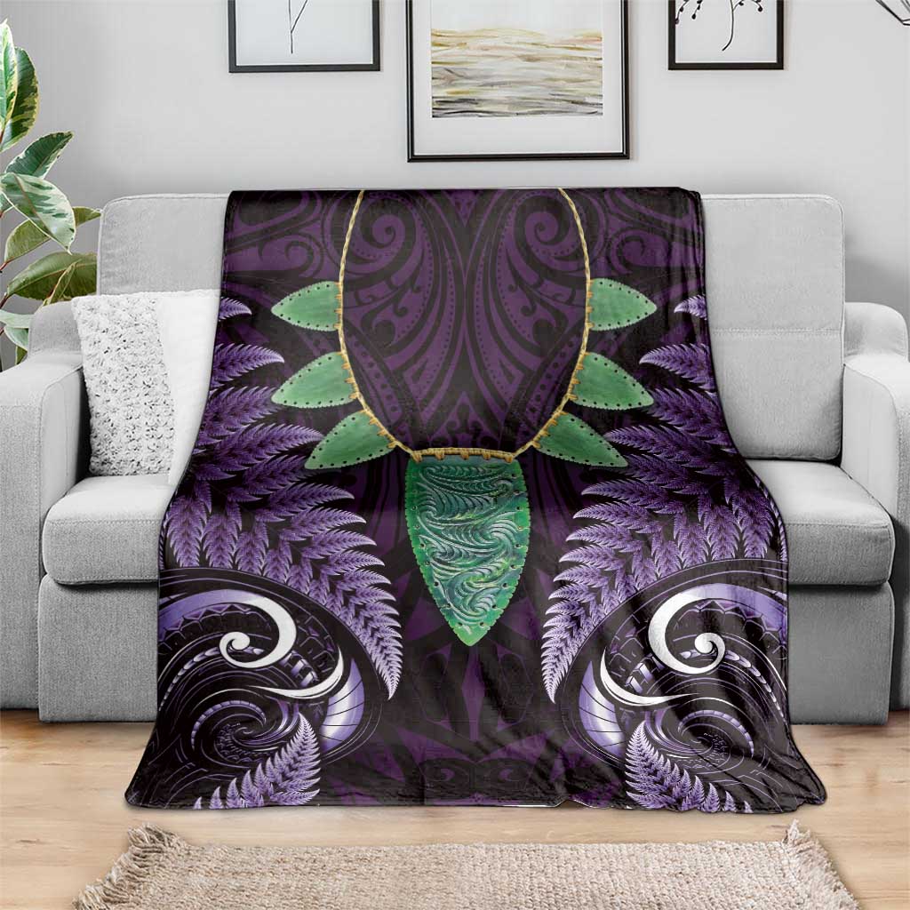 Aotearoa Pounamu Niho Blanket Silver Fern Mix Maori Pattern - Purple - Vibe Hoodie Shop