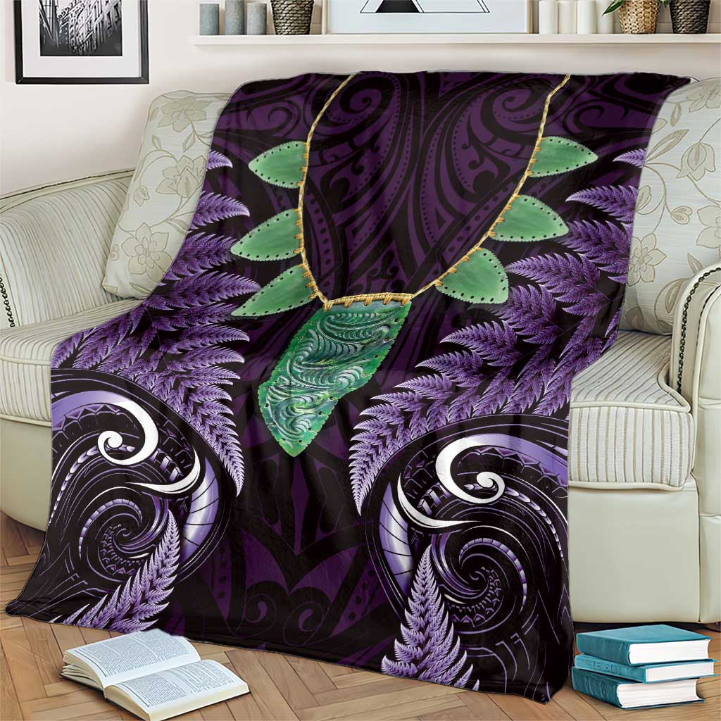 Aotearoa Pounamu Niho Blanket Silver Fern Mix Maori Pattern - Purple - Vibe Hoodie Shop