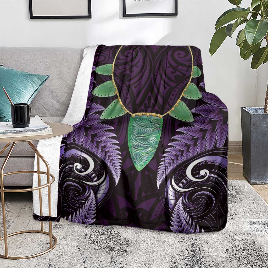 Aotearoa Pounamu Niho Blanket Silver Fern Mix Maori Pattern - Purple - Vibe Hoodie Shop