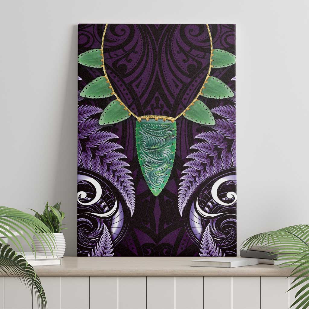 Aotearoa Pounamu Niho Canvas Wall Art Silver Fern Mix Maori Pattern - Purple