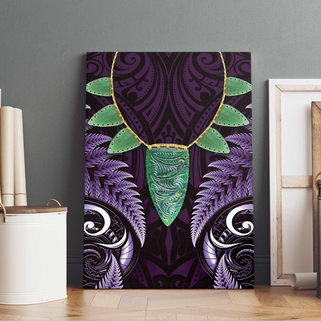 Aotearoa Pounamu Niho Canvas Wall Art Silver Fern Mix Maori Pattern - Purple