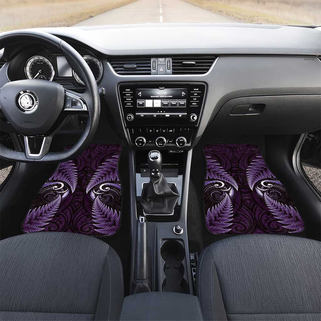 Aotearoa Pounamu Niho Car Mats Silver Fern Mix Maori Pattern - Purple