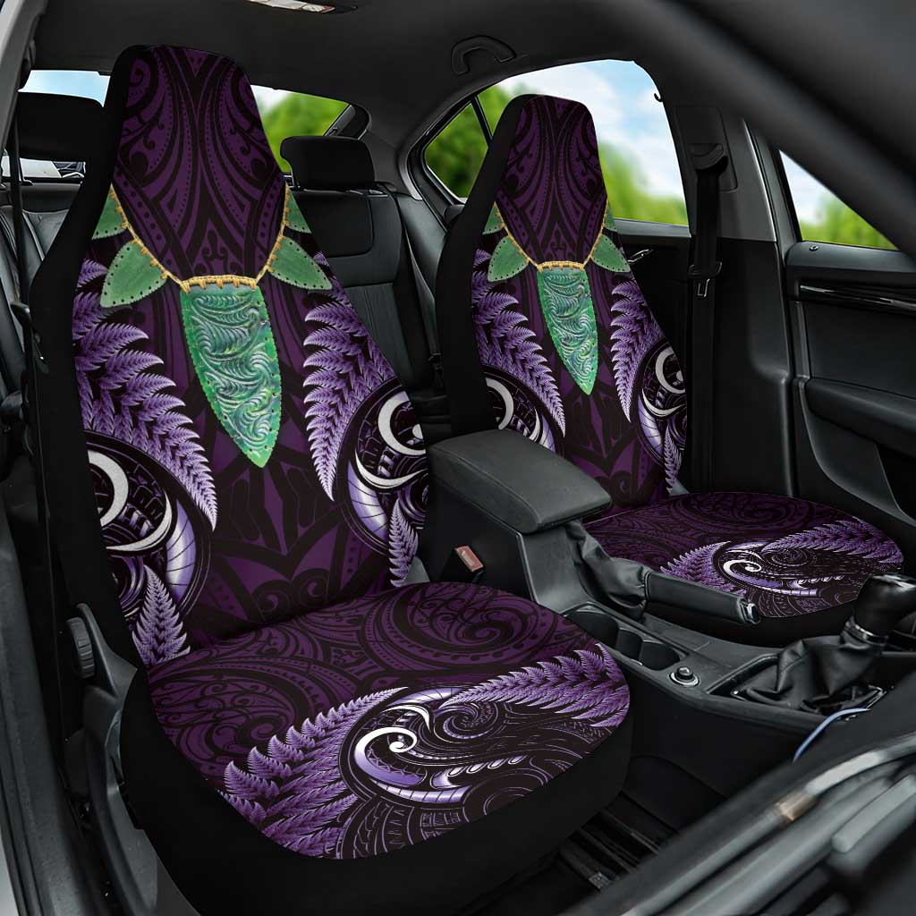 Aotearoa Pounamu Niho Car Seat Cover Silver Fern Mix Maori Pattern - Purple - Vibe Hoodie Shop