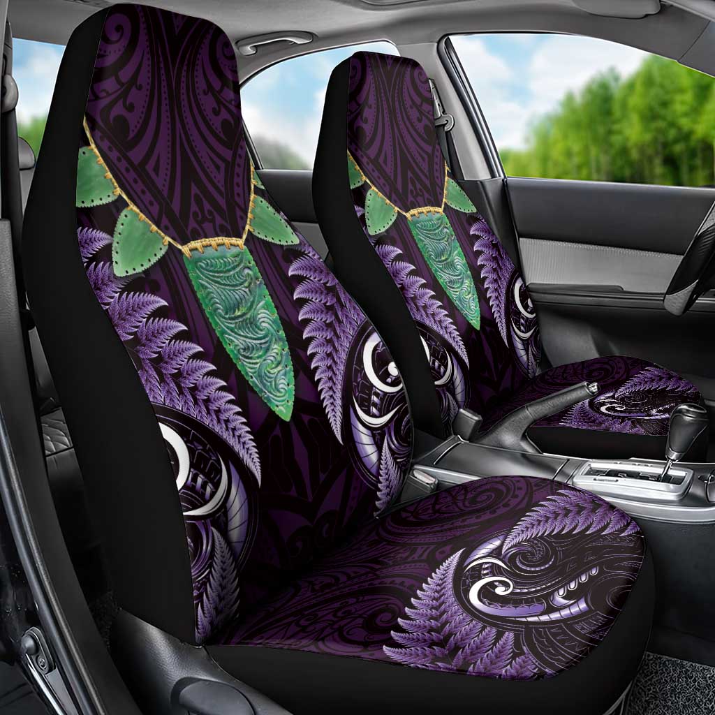 Aotearoa Pounamu Niho Car Seat Cover Silver Fern Mix Maori Pattern - Purple - Vibe Hoodie Shop