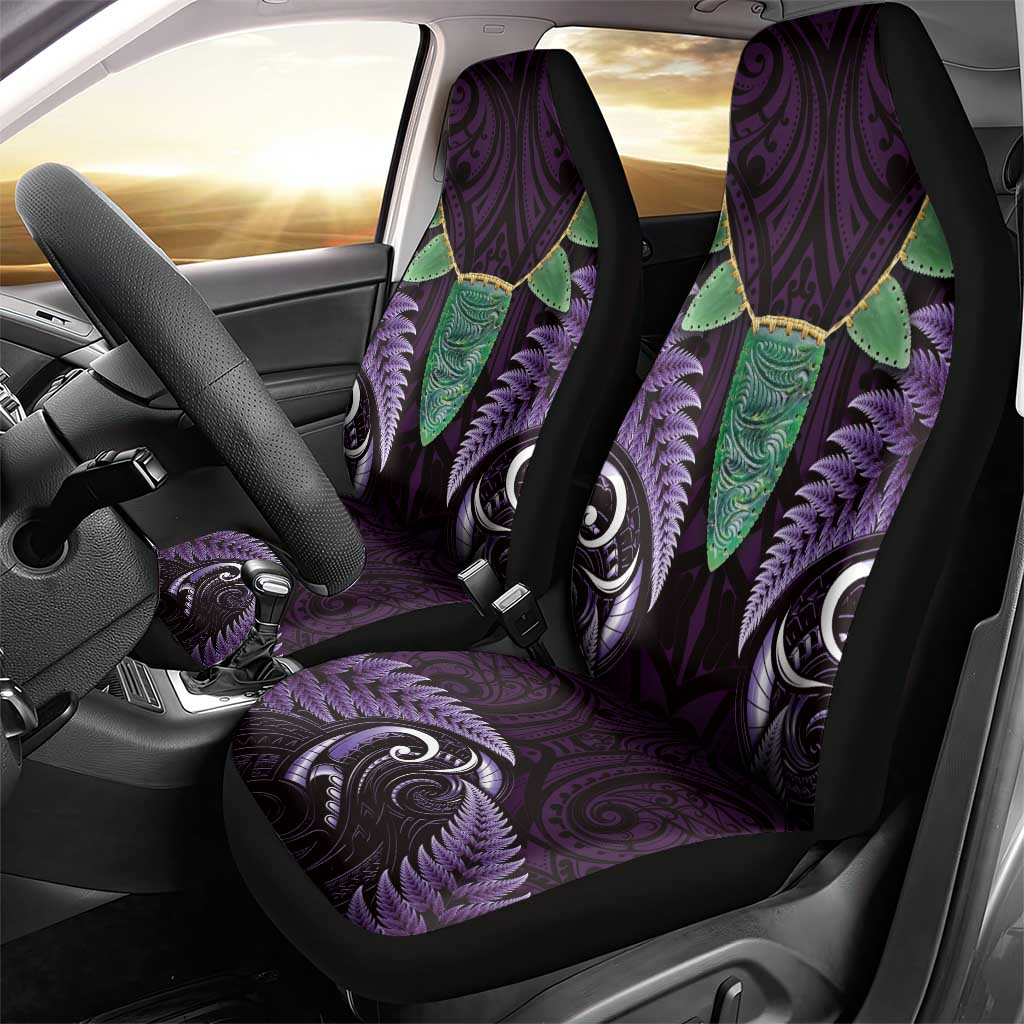 Aotearoa Pounamu Niho Car Seat Cover Silver Fern Mix Maori Pattern - Purple - Vibe Hoodie Shop