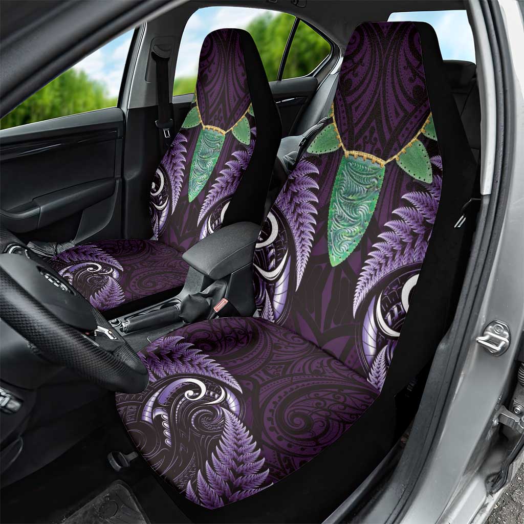 Aotearoa Pounamu Niho Car Seat Cover Silver Fern Mix Maori Pattern - Purple - Vibe Hoodie Shop