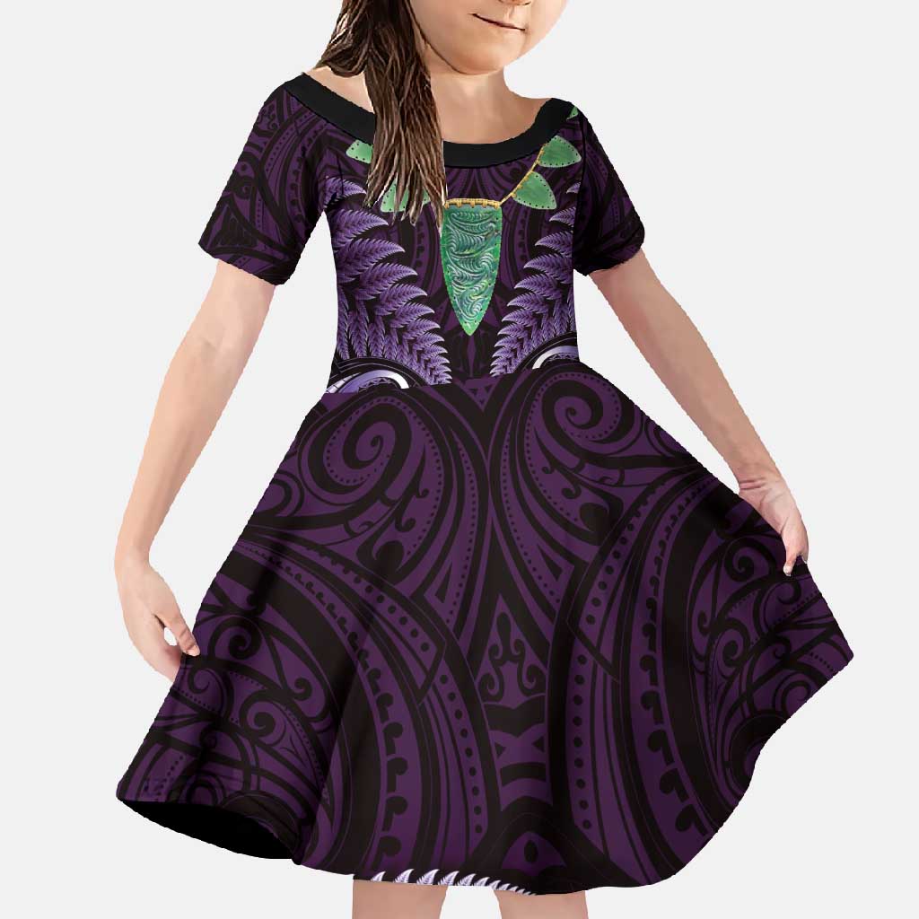 Aotearoa Pounamu Niho Family Matching Mermaid Dress and Hawaiian Shirt Silver Fern Mix Maori Pattern - Purple