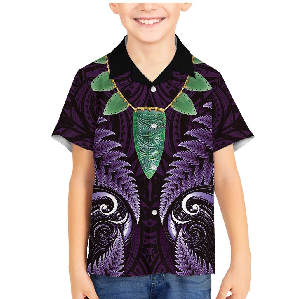 Aotearoa Pounamu Niho Family Matching Mermaid Dress and Hawaiian Shirt Silver Fern Mix Maori Pattern - Purple