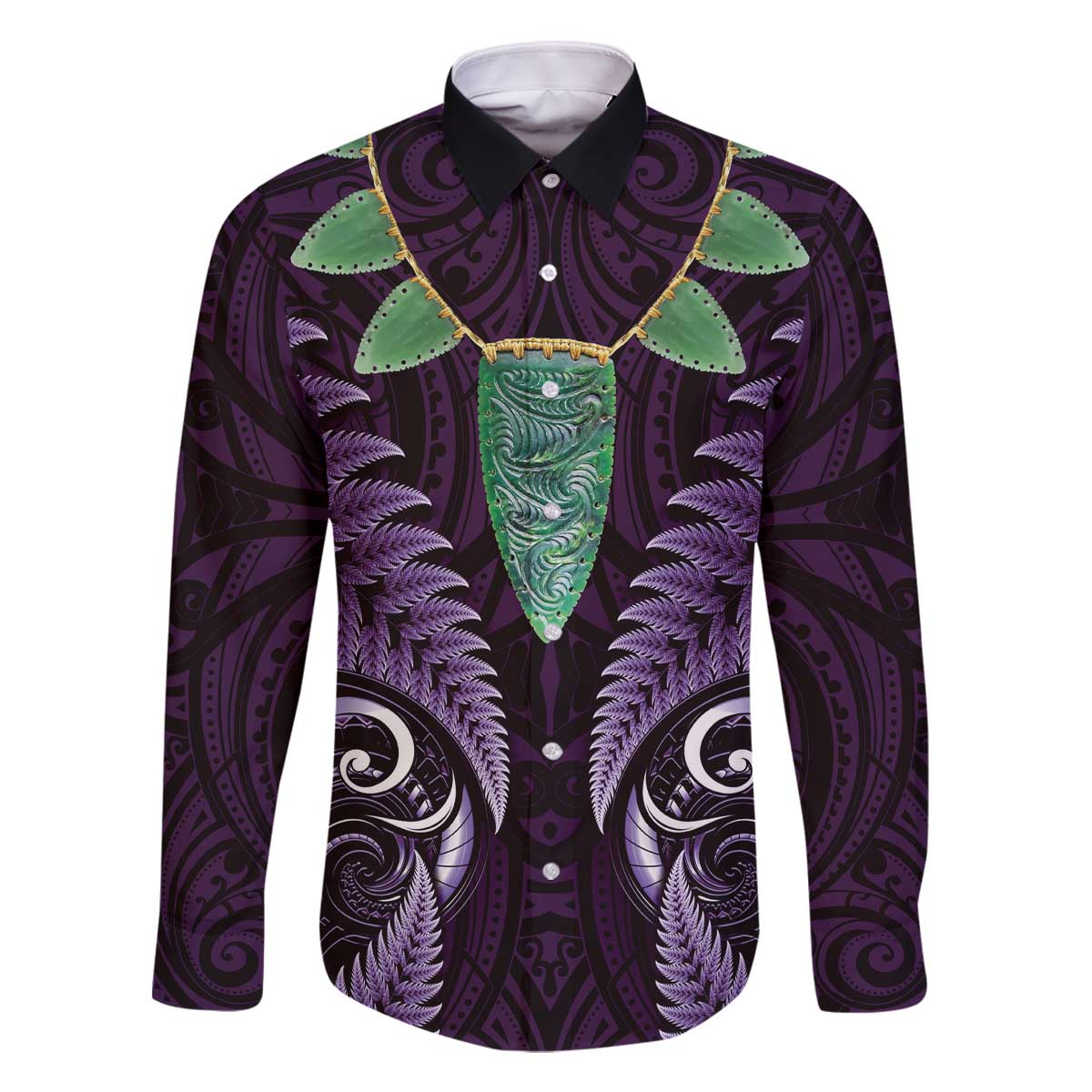 Aotearoa Pounamu Niho Family Matching Off The Shoulder Long Sleeve Dress and Hawaiian Shirt Silver Fern Mix Maori Pattern - Purple