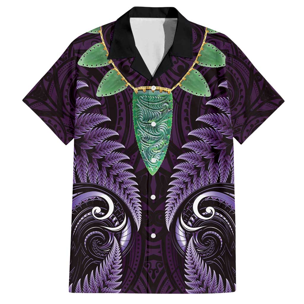 Aotearoa Pounamu Niho Family Matching Off Shoulder Maxi Dress and Hawaiian Shirt Silver Fern Mix Maori Pattern - Purple