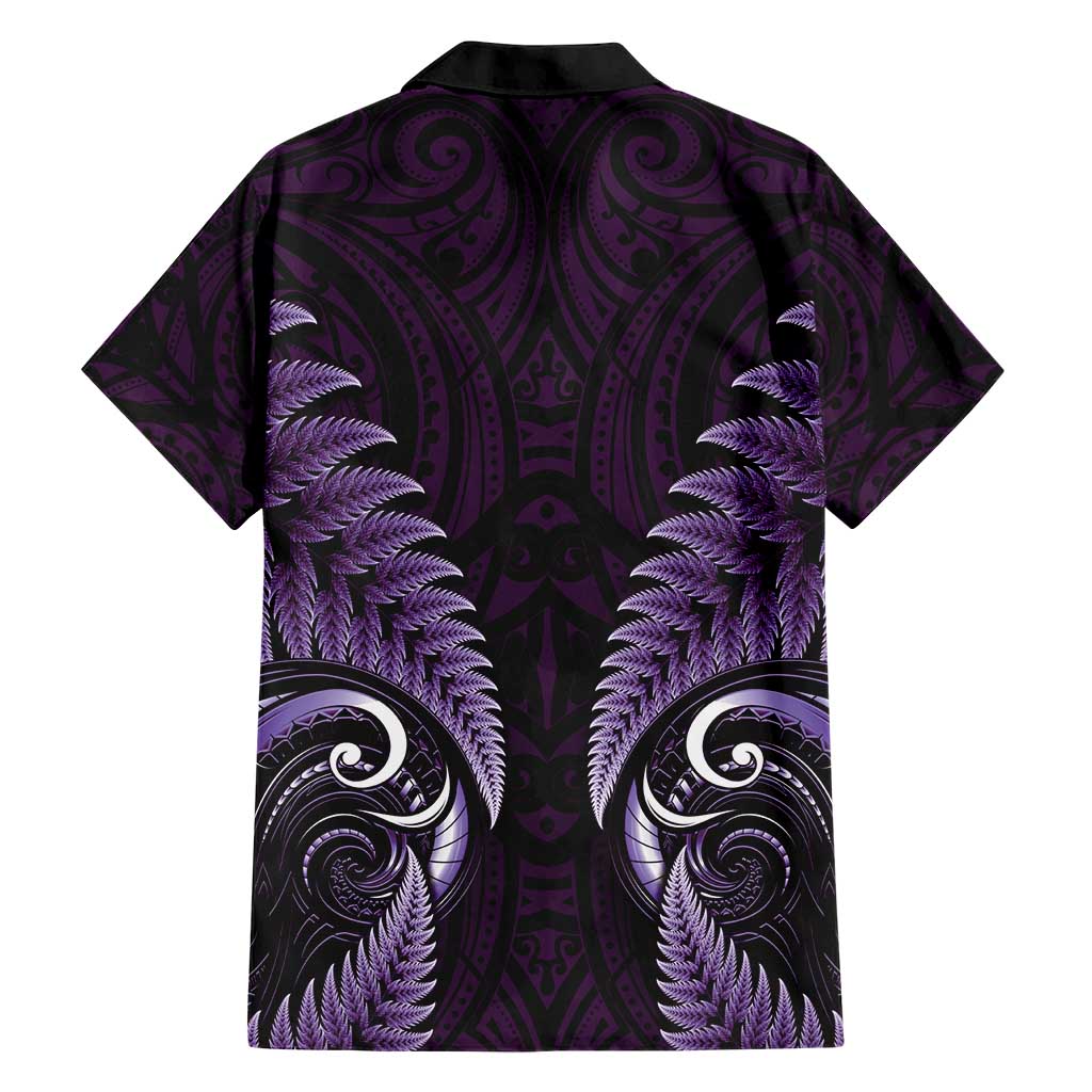 Aotearoa Pounamu Niho Family Matching Short Sleeve Bodycon Dress and Hawaiian Shirt Silver Fern Mix Maori Pattern - Purple