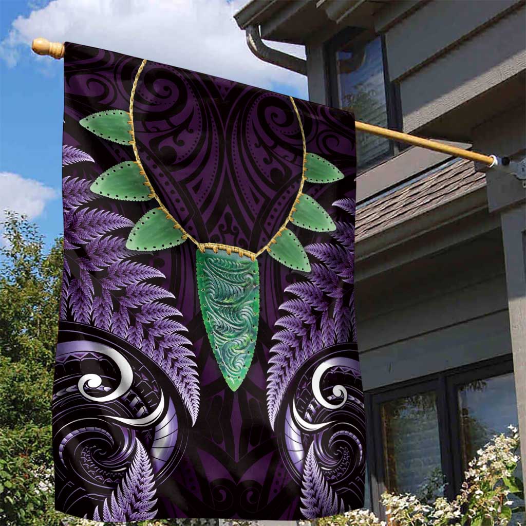 Aotearoa Pounamu Niho Garden Flag Silver Fern Mix Maori Pattern - Purple - Vibe Hoodie Shop