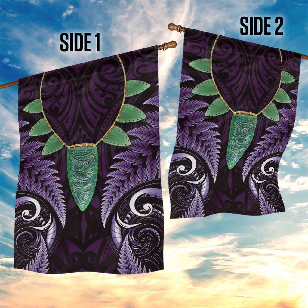 Aotearoa Pounamu Niho Garden Flag Silver Fern Mix Maori Pattern - Purple - Vibe Hoodie Shop