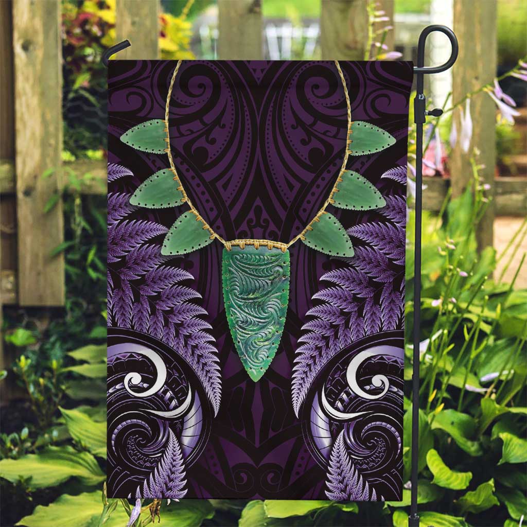 Aotearoa Pounamu Niho Garden Flag Silver Fern Mix Maori Pattern - Purple - Vibe Hoodie Shop