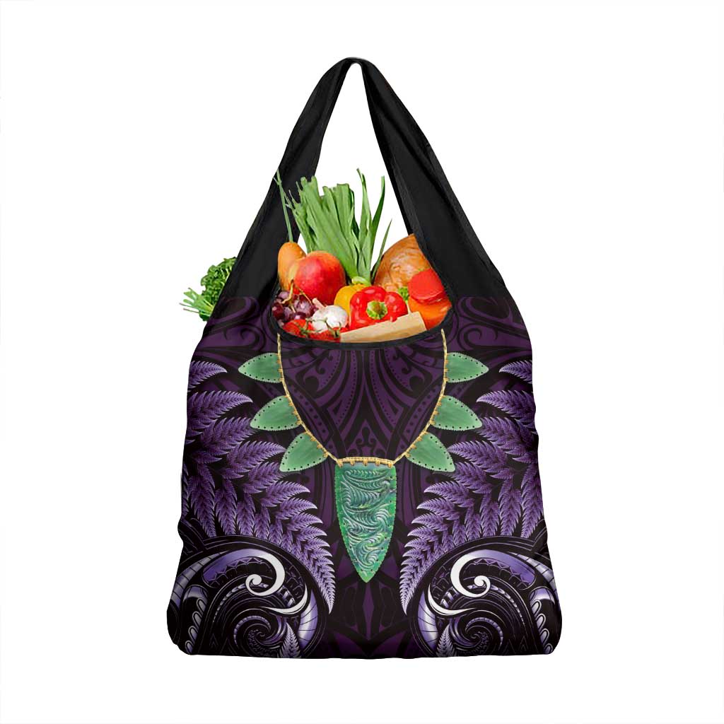 Aotearoa Pounamu Niho Grocery Bag Silver Fern Mix Maori Pattern - Purple