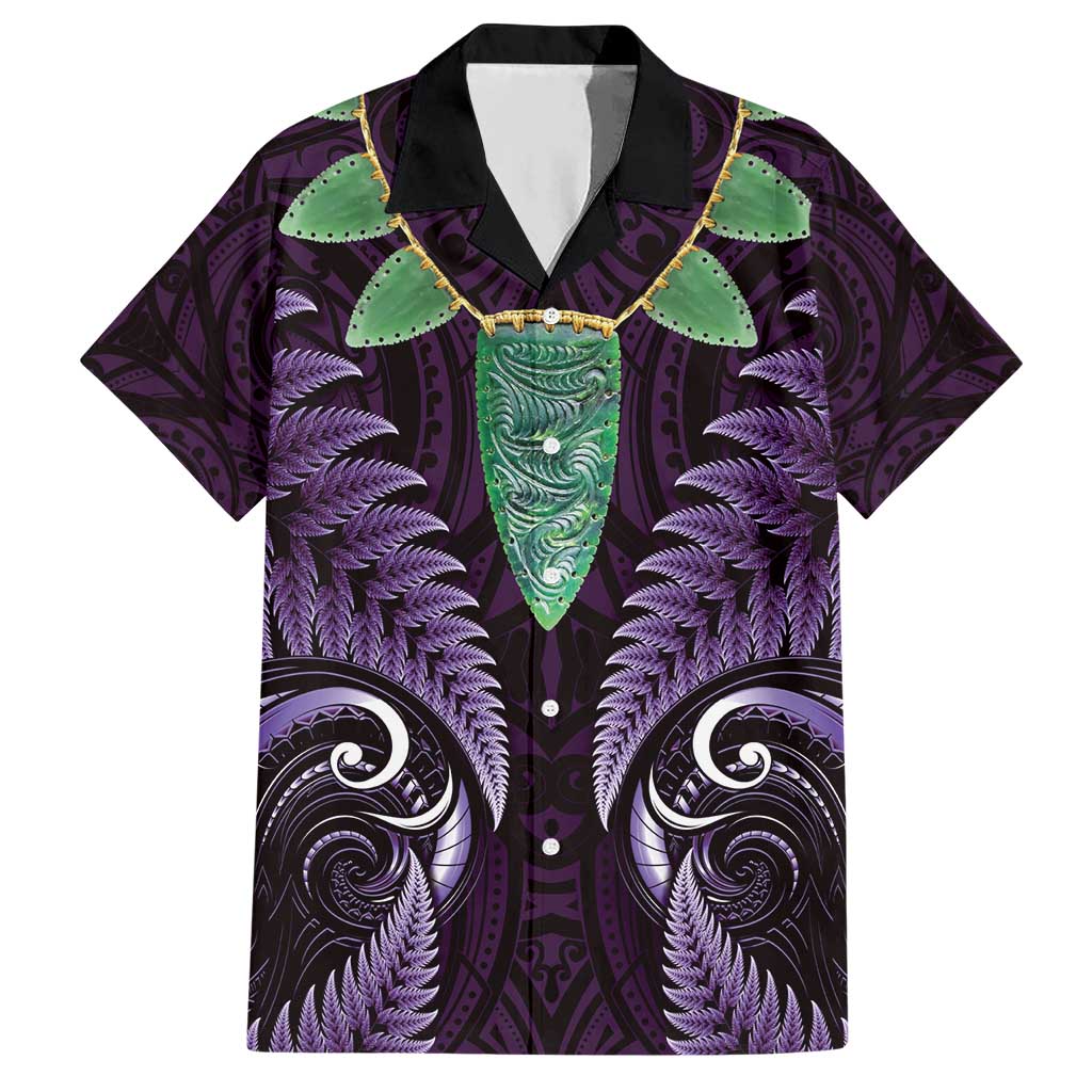 Aotearoa Pounamu Niho Hawaiian Shirt Silver Fern Mix Maori Pattern - Purple - Vibe Hoodie Shop