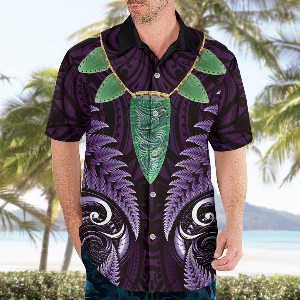 Aotearoa Pounamu Niho Hawaiian Shirt Silver Fern Mix Maori Pattern - Purple - Vibe Hoodie Shop