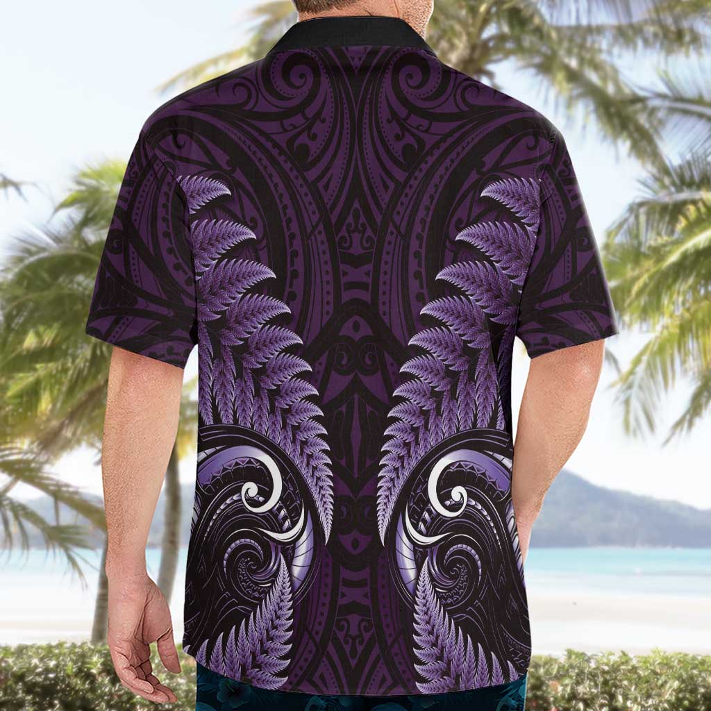 Aotearoa Pounamu Niho Hawaiian Shirt Silver Fern Mix Maori Pattern - Purple - Vibe Hoodie Shop