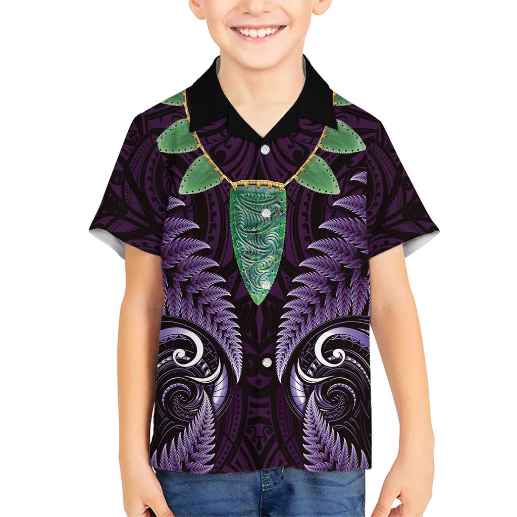 Aotearoa Pounamu Niho Hawaiian Shirt Silver Fern Mix Maori Pattern - Purple - Vibe Hoodie Shop