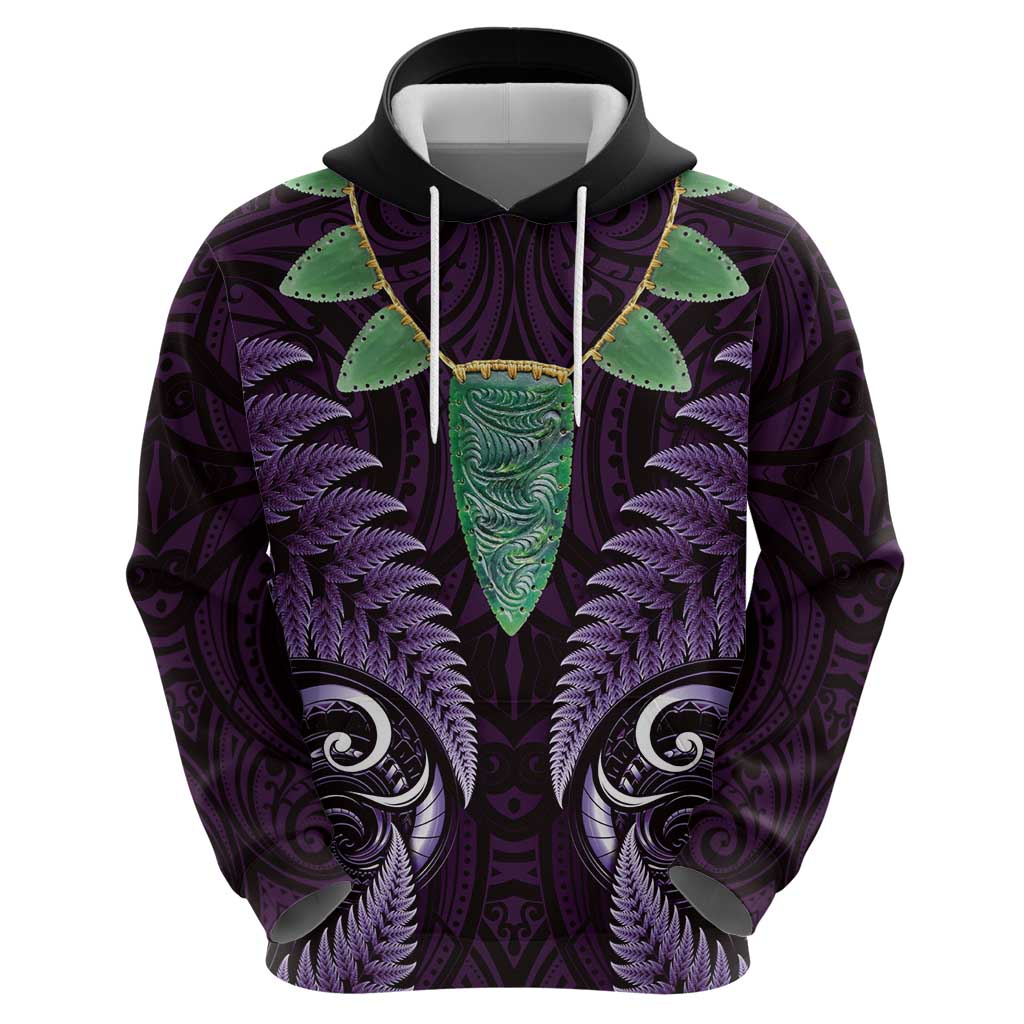 Aotearoa Pounamu Niho Hoodie Silver Fern Mix Maori Pattern - Purple - Vibe Hoodie Shop