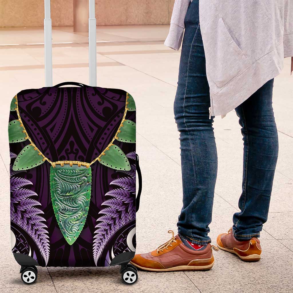 Aotearoa Pounamu Niho Luggage Cover Silver Fern Mix Maori Pattern - Purple - Vibe Hoodie Shop