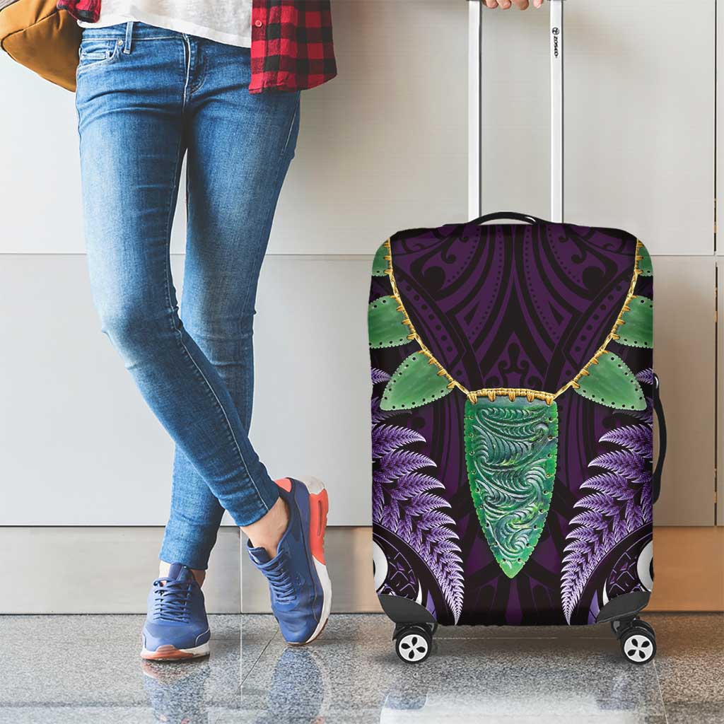 Aotearoa Pounamu Niho Luggage Cover Silver Fern Mix Maori Pattern - Purple - Vibe Hoodie Shop