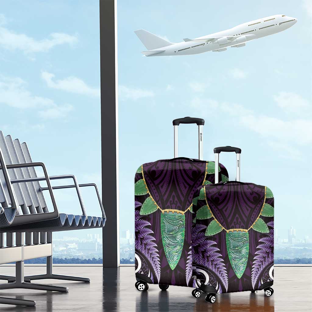 Aotearoa Pounamu Niho Luggage Cover Silver Fern Mix Maori Pattern - Purple - Vibe Hoodie Shop