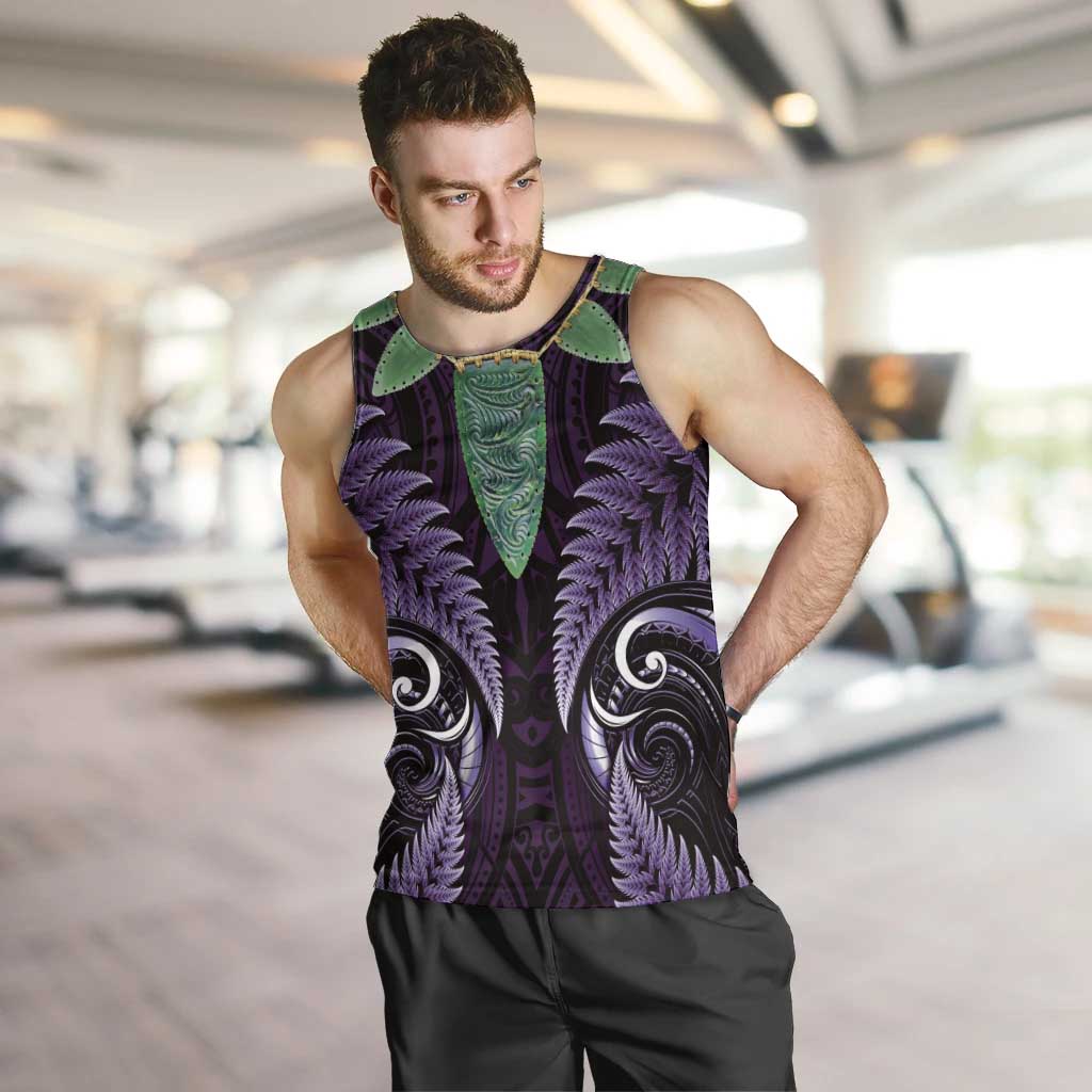 Aotearoa Pounamu Niho Men Tank Top Silver Fern Mix Maori Pattern - Purple - Vibe Hoodie Shop