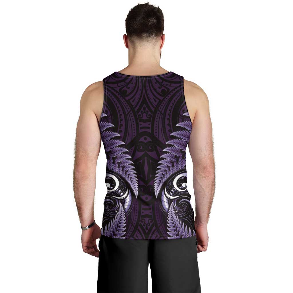 Aotearoa Pounamu Niho Men Tank Top Silver Fern Mix Maori Pattern - Purple - Vibe Hoodie Shop