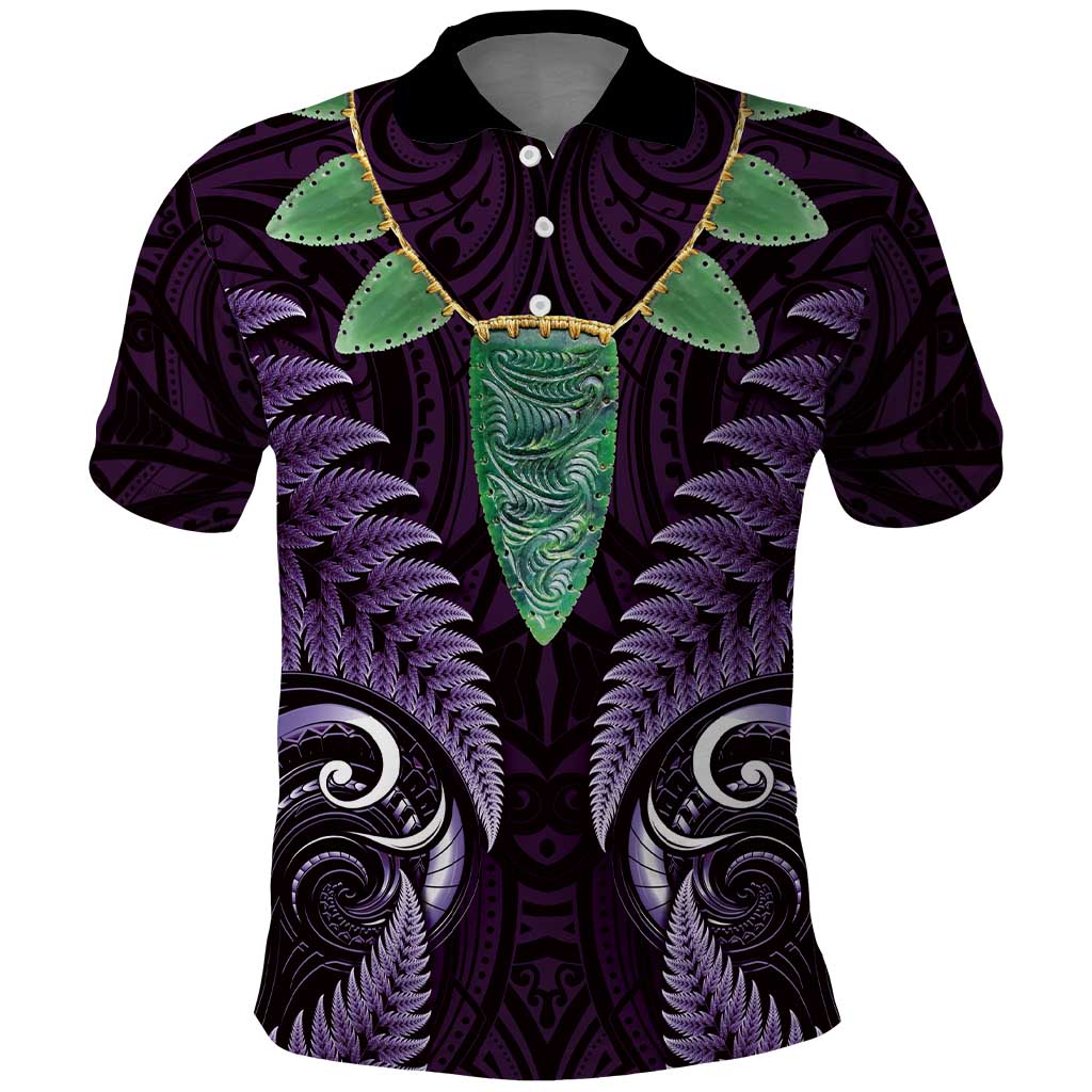 Aotearoa Pounamu Niho Polo Shirt Silver Fern Mix Maori Pattern - Purple - Vibe Hoodie Shop